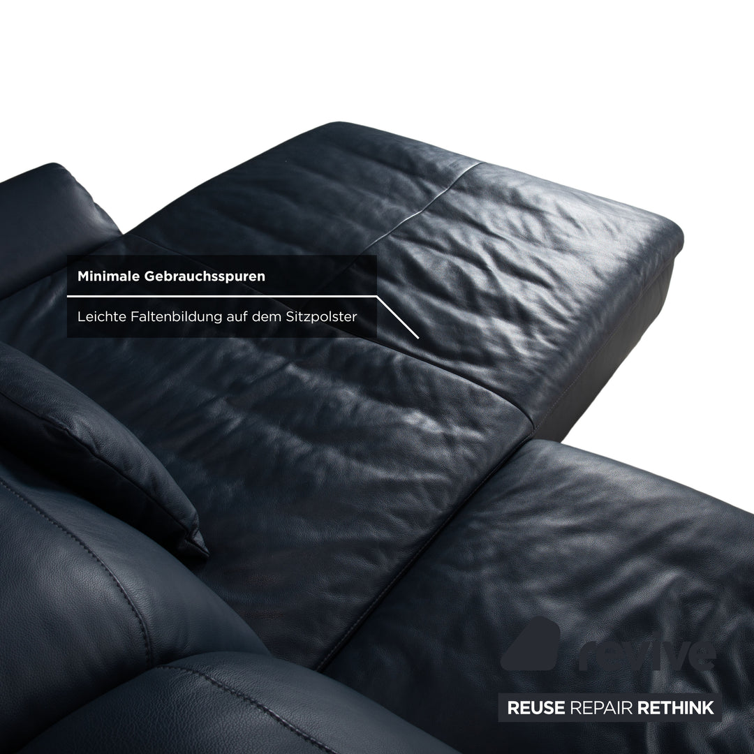 Willi Schillig Stella Leather Corner Sofa Chaise Blue Dark Blue Manual Function