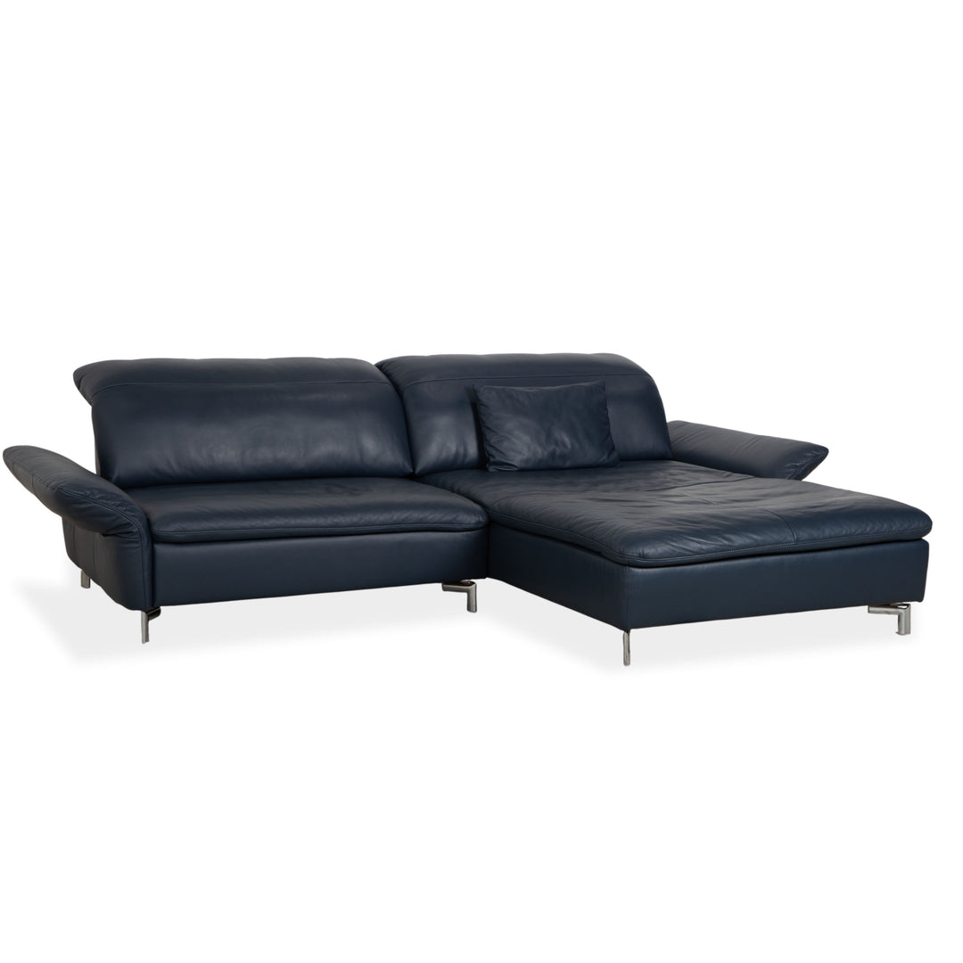 Willi Schillig Stella Leather Corner Sofa Chaise Blue Dark Blue Manual Function