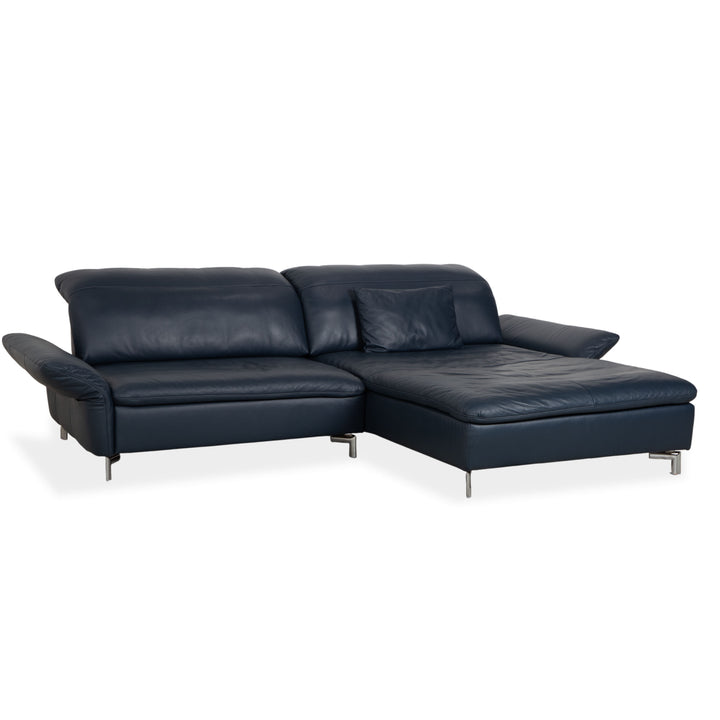 Willi Schillig Stella Leather Corner Sofa Chaise Blue Dark Blue Manual Function