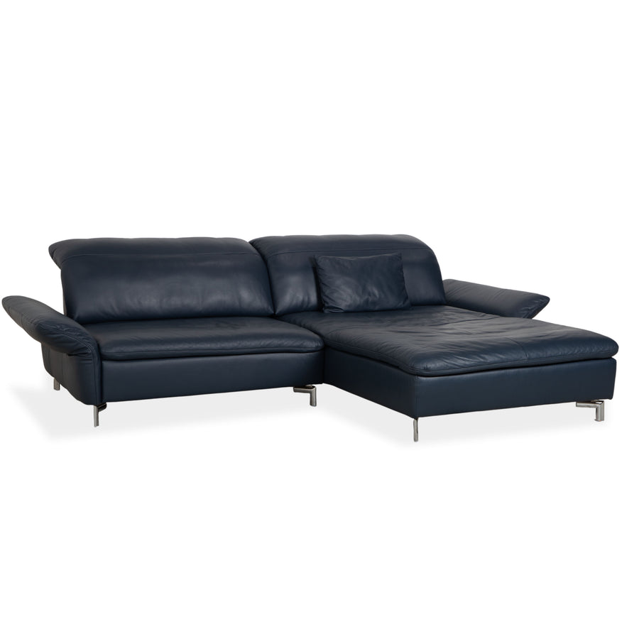 Willi Schillig Stella Leather Corner Sofa Chaise Blue Dark Blue Manual Function