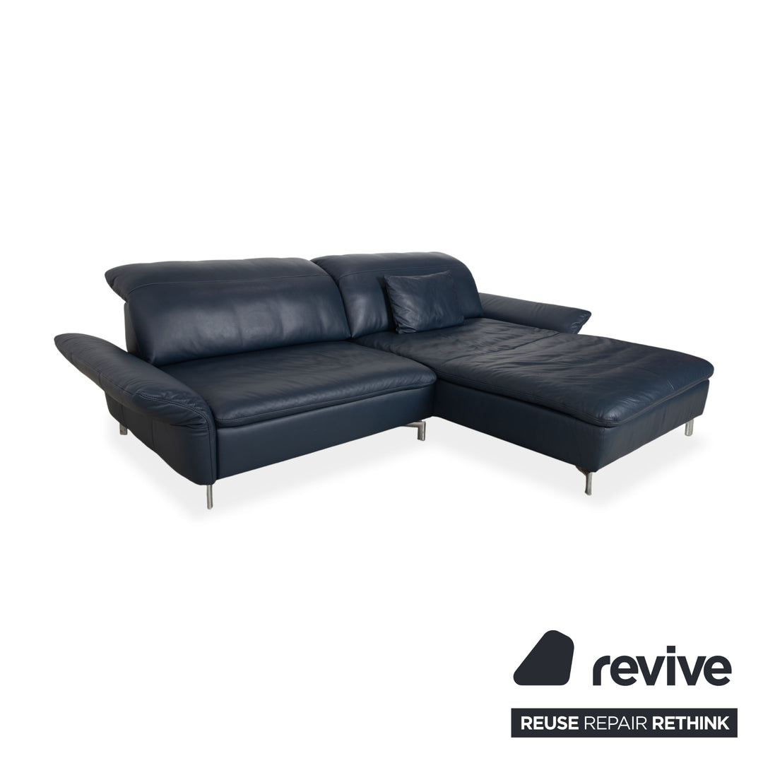 Willi Schillig Stella Leather Corner Sofa Chaise Blue Dark Blue Manual Function