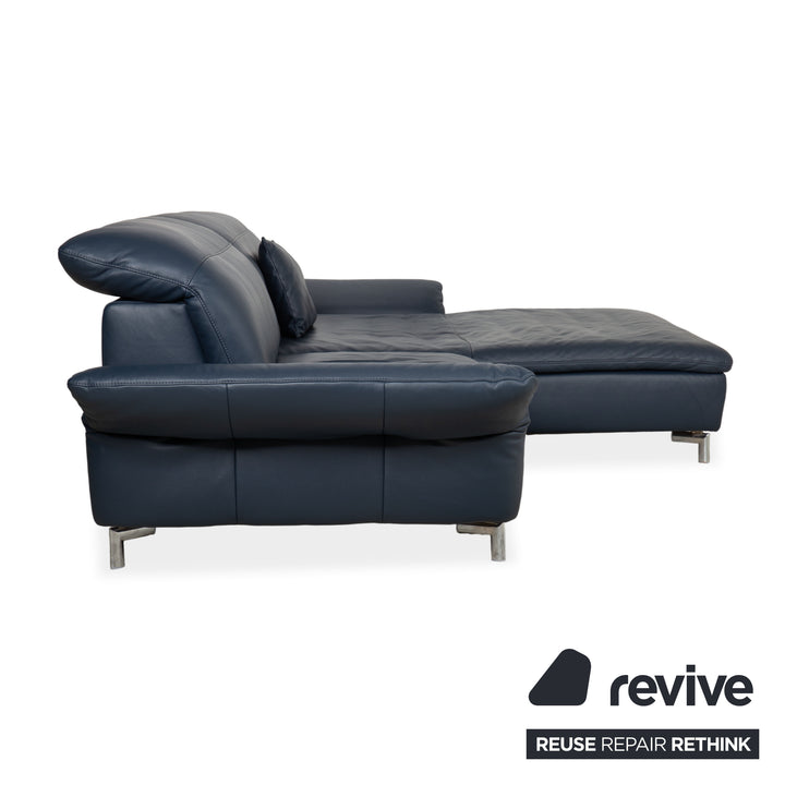 Willi Schillig Stella Leather Corner Sofa Chaise Blue Dark Blue Manual Function