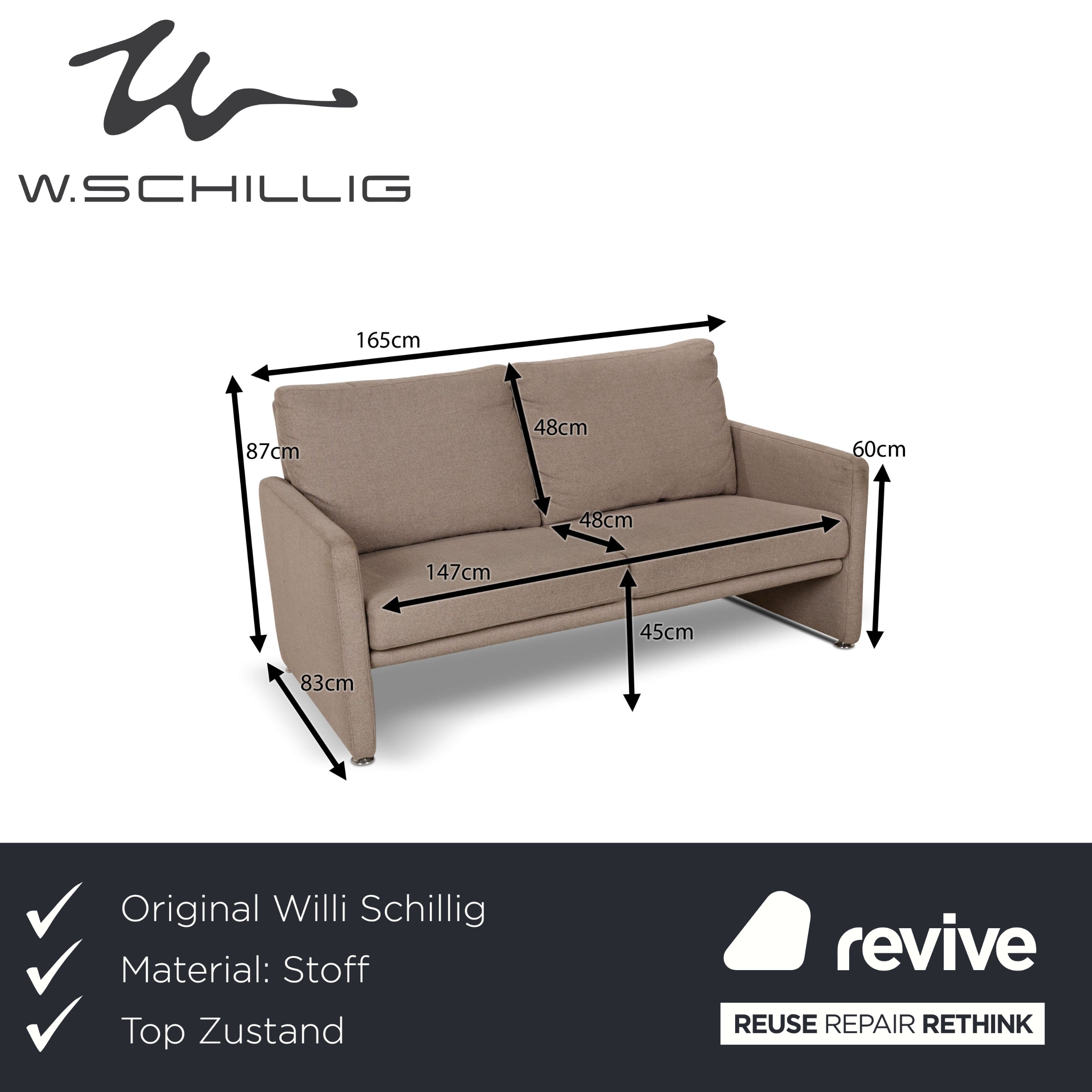 Willi Schillig Fabric Three-Seater Beige Sofa Couch