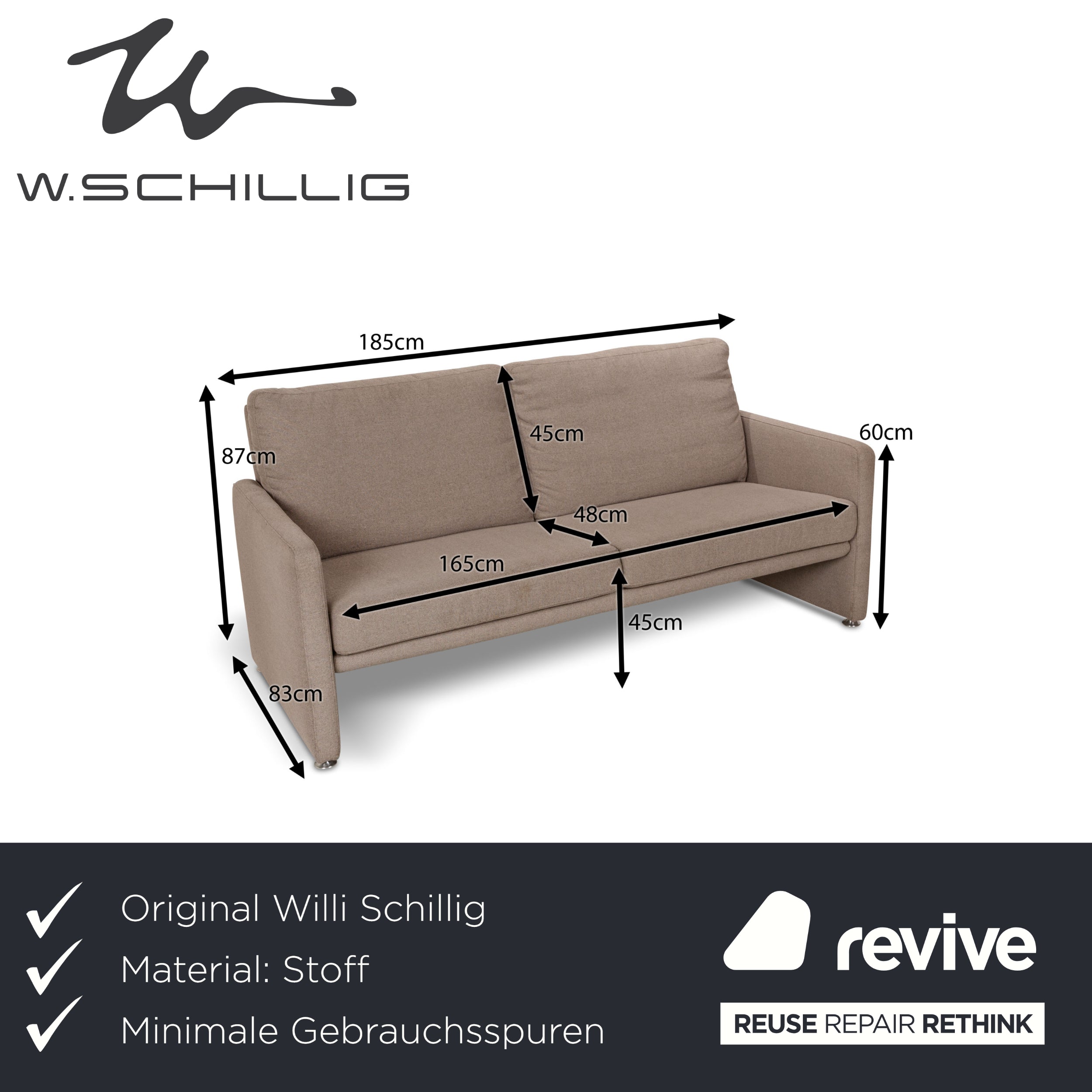 Willi Schillig Stoff Dreisitzer Beige Sofa Couch