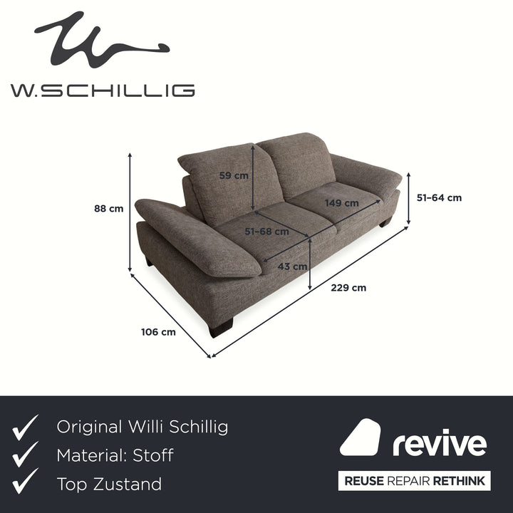 Willi Schillig fabric two-seater grey manual function sofa couch