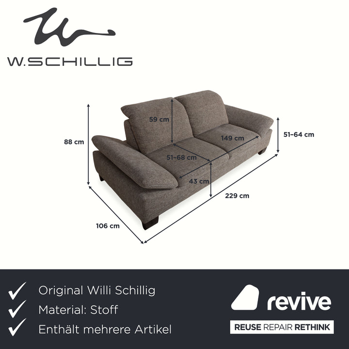 Willi Schillig fabric two-seater stool grey manual function sofa couch