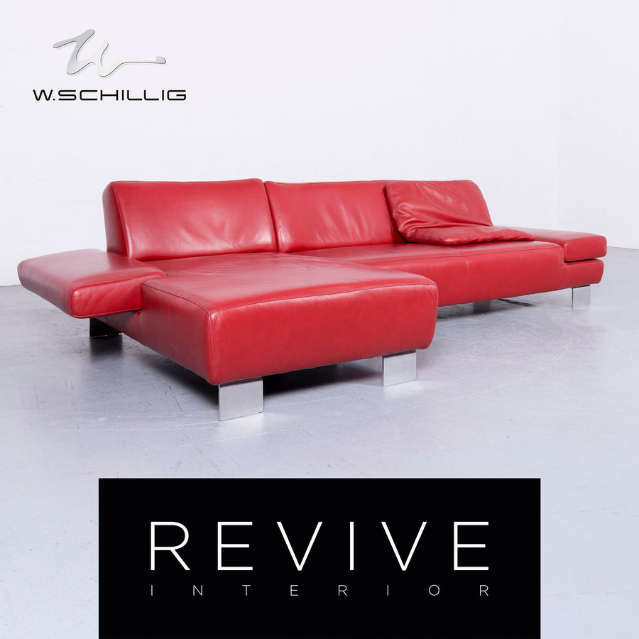 Willi Schillig Taboo Designer Leder Sofa Rot Echtleder Ecksofa Couch #6571