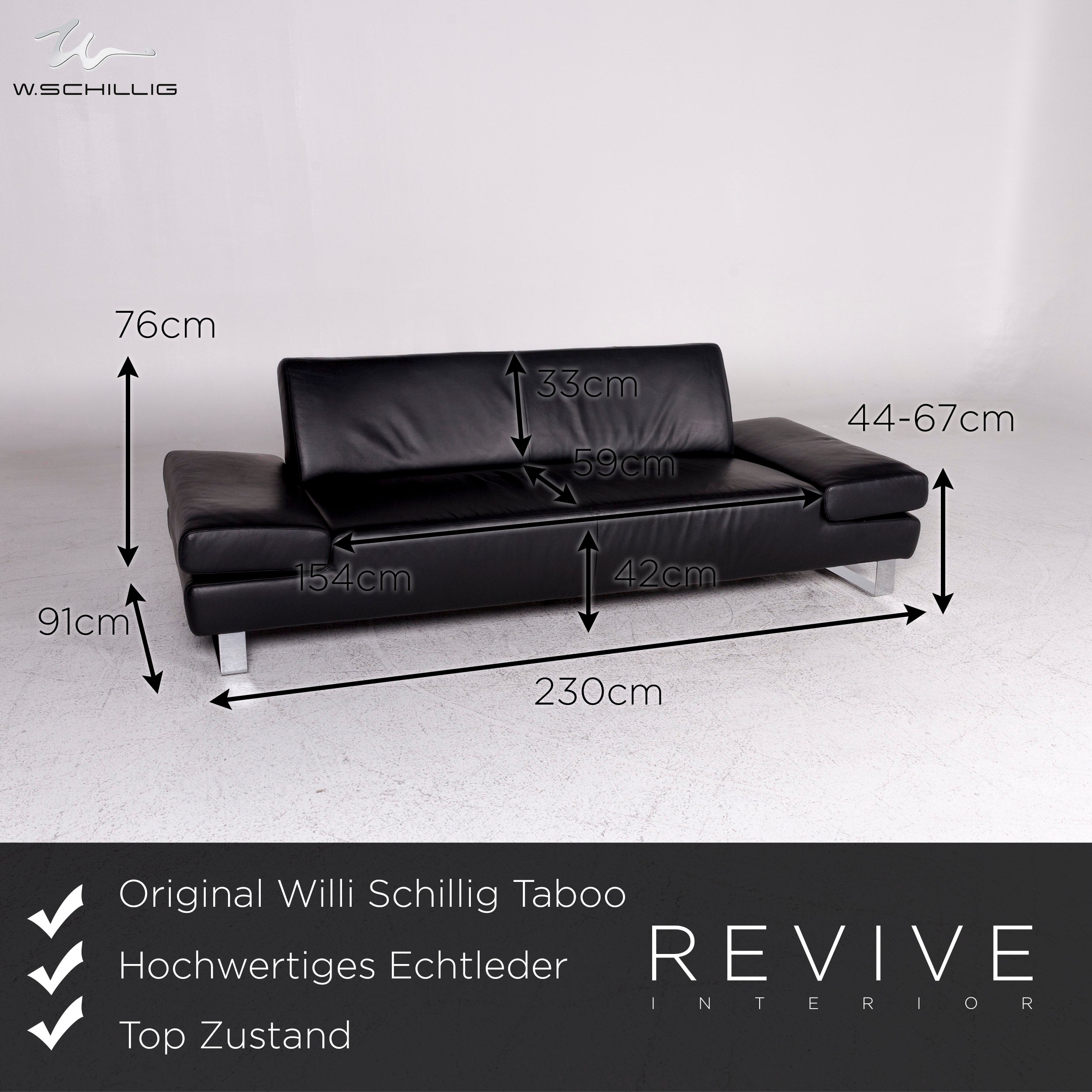 Willi Schillig Taboo Designer Leder Sofa Schwarz Dreisitzer Couch #9577