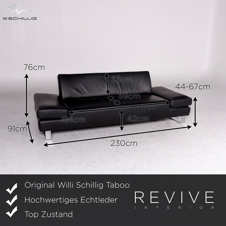 Willi Schillig Taboo Designer Leather Sofa Black Three-Seater Couch #9577