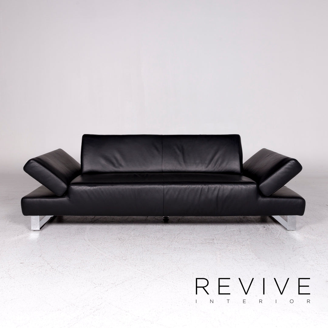 Willi Schillig Taboo Designer Leather Sofa Black Three-Seater Couch #9577