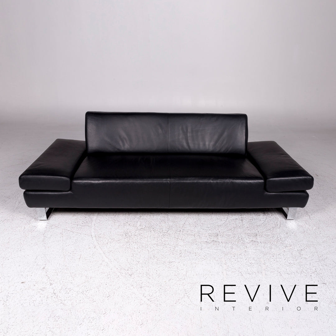 Willi Schillig Taboo Designer Leather Sofa Black Three-Seater Couch #9577