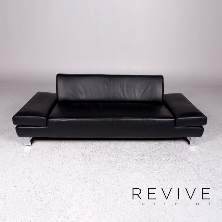 Willi Schillig Taboo Designer Leather Sofa Black Three-Seater Couch #9577