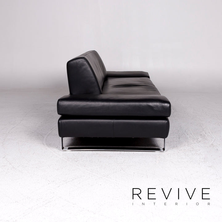 Willi Schillig Taboo Designer Leather Sofa Black Three-Seater Couch #9577