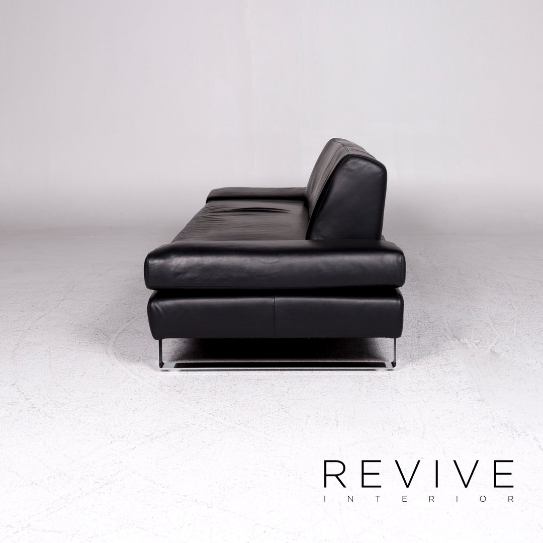 Willi Schillig Taboo Designer Leather Sofa Black Three-Seater Couch #9577