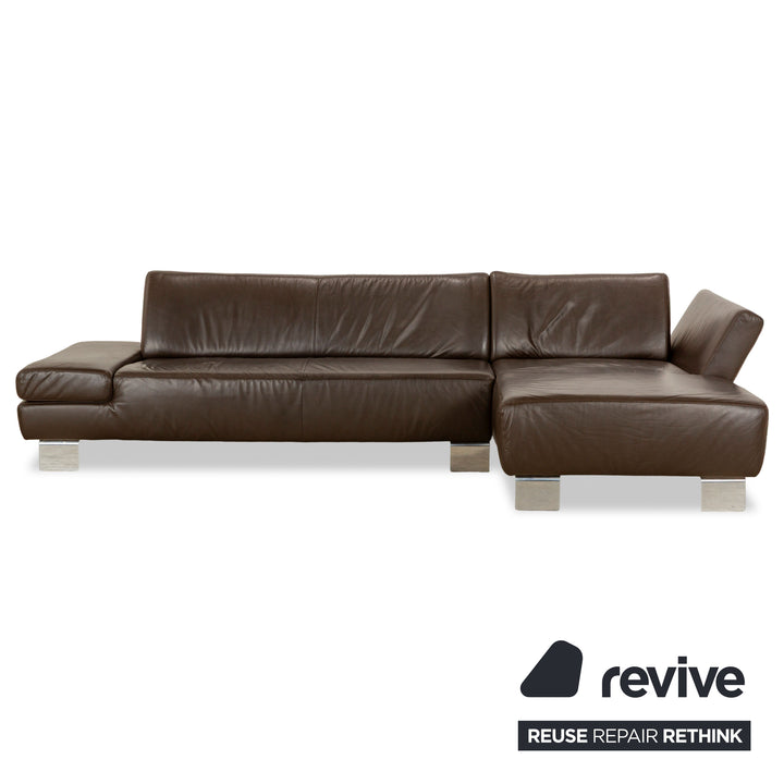 Willi Schillig Taboo leather corner sofa brown chaise longue right manual function sofa couch