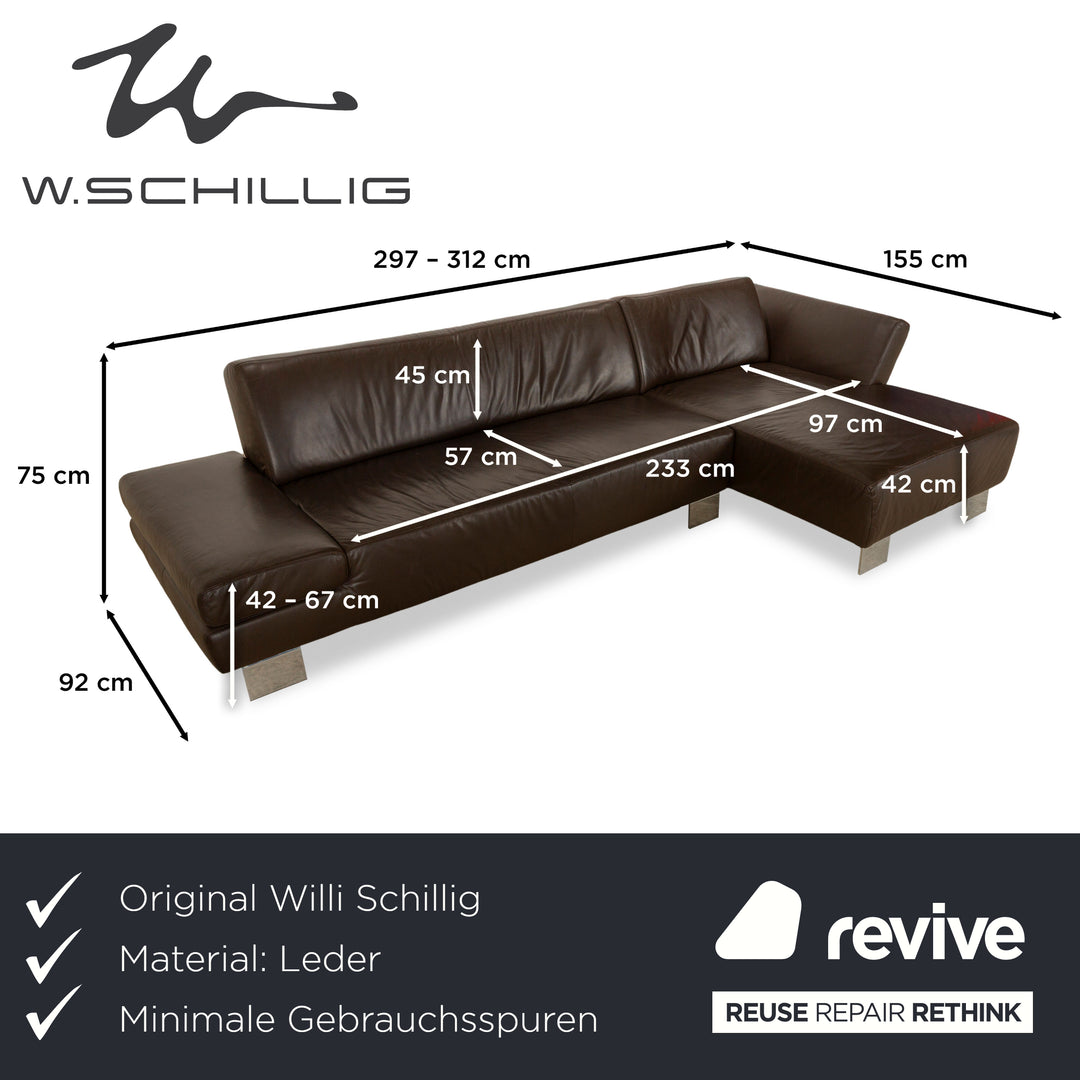 Willi Schillig Taboo leather corner sofa brown chaise longue right manual function sofa couch