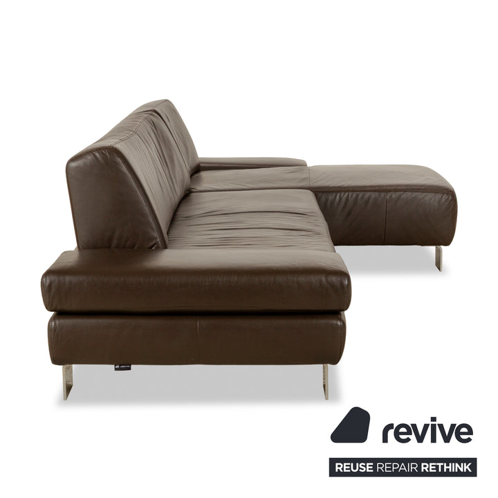 Willi Schillig Taboo leather corner sofa brown chaise longue right manual function sofa couch
