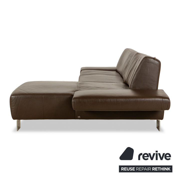 Willi Schillig Taboo leather corner sofa brown chaise longue right manual function sofa couch