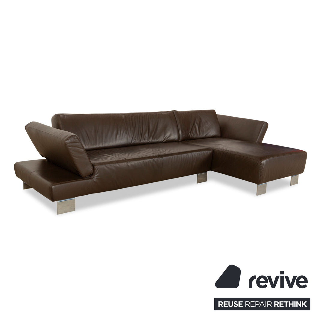 Willi Schillig Taboo leather corner sofa brown chaise longue right manual function sofa couch