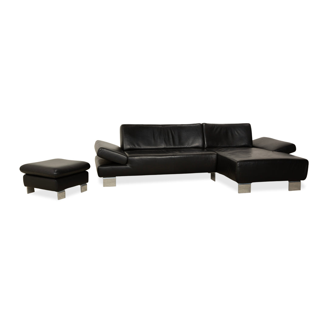 Willi Schillig Taboo Leder Ecksofa Hocker Schwarz manuelle Funktion Recamiere rechts Sofa Couch