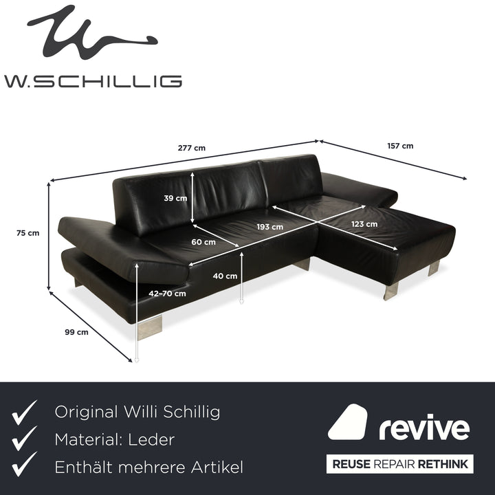 Willi Schillig Taboo Leder Ecksofa Hocker Schwarz manuelle Funktion Recamiere rechts Sofa Couch