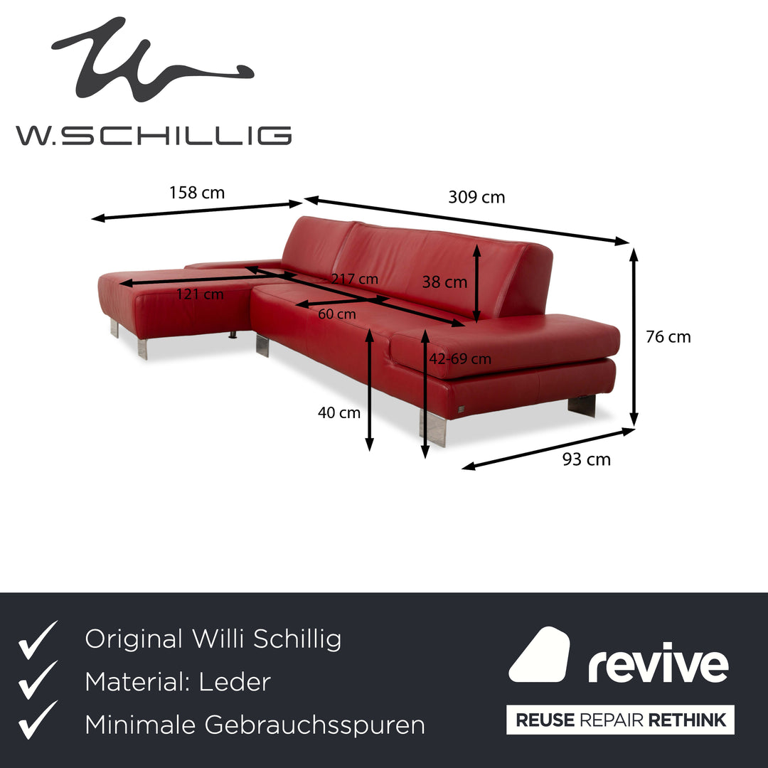 Willi Schillig Taboo Leder Ecksofa Rot Couch manuelle Funktion Recamiere links