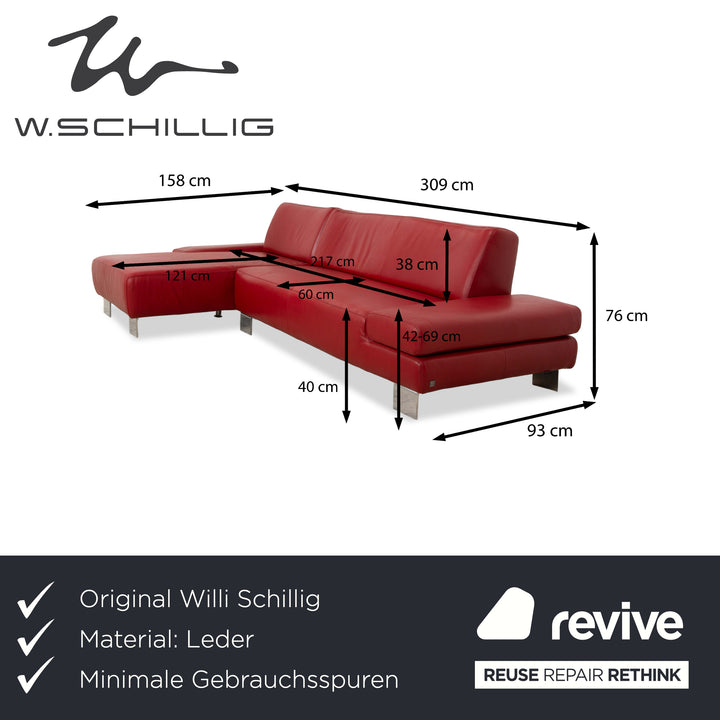 Willi Schillig Taboo Leder Ecksofa Rot Couch manuelle Funktion Recamiere links