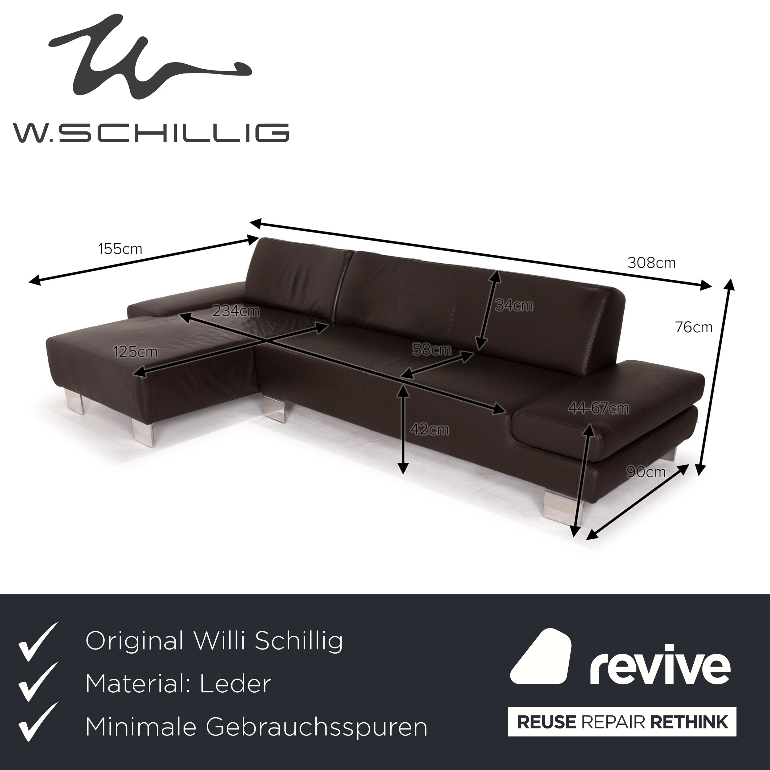 Willi Schillig Taboo Leder Sofa Braun Ecksofa Dreisitzer Funktion