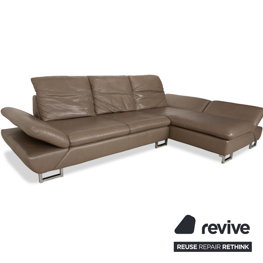 Willi Schillig Taoo leather corner sofa brown taupe manual function sofa couch