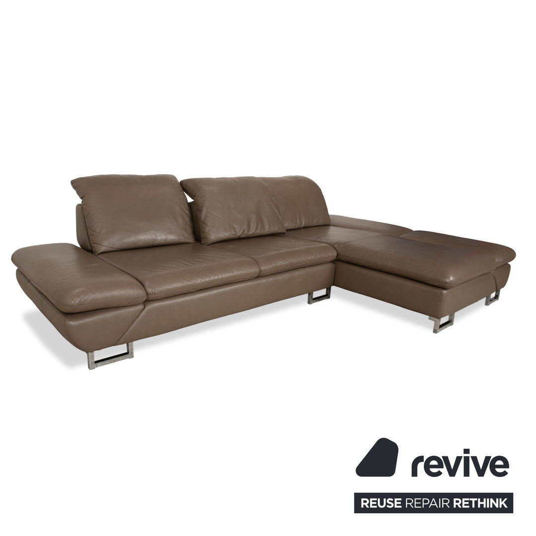 Willi Schillig Taoo leather corner sofa brown taupe manual function sofa couch