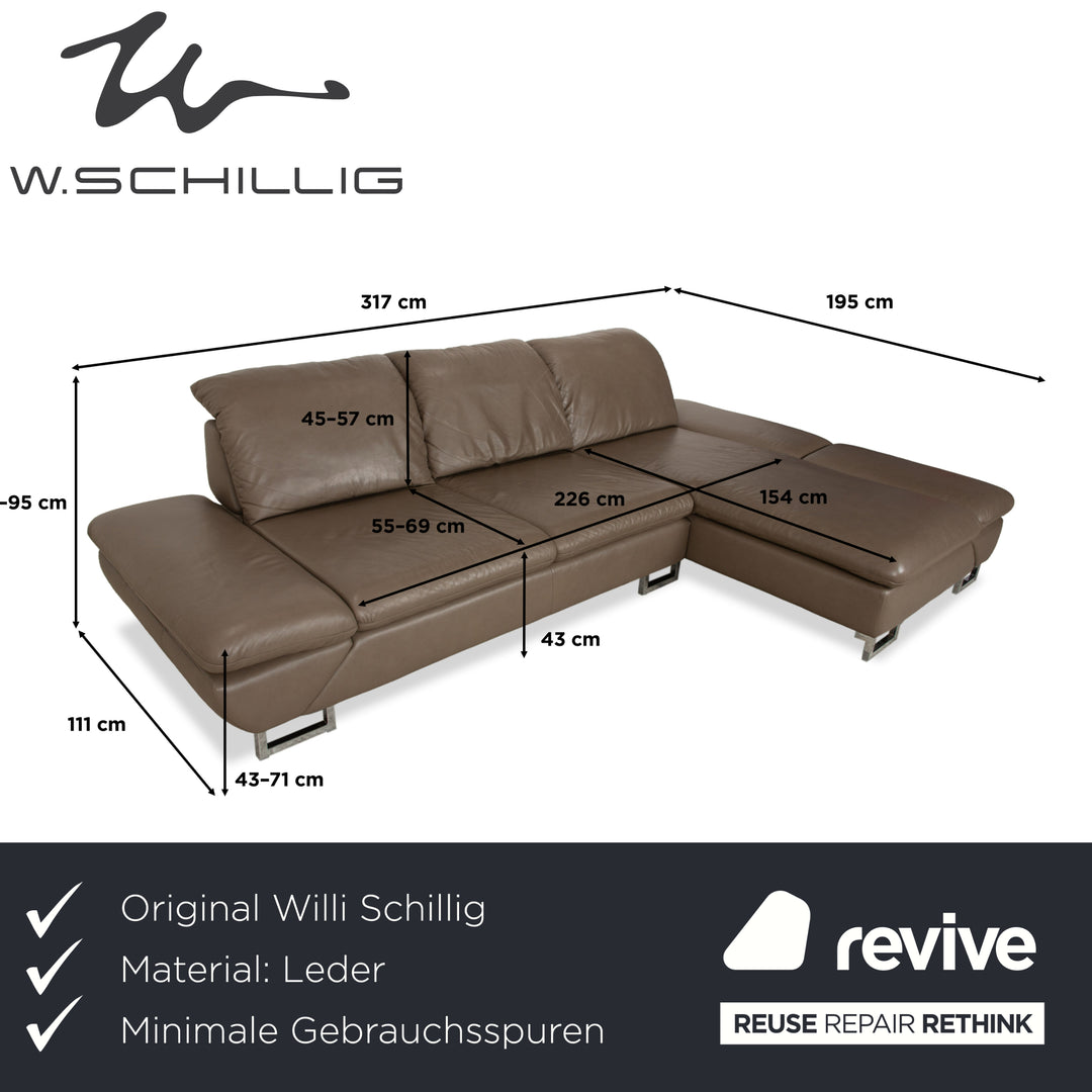 Willi Schillig Taoo leather corner sofa brown taupe manual function sofa couch