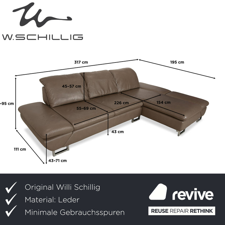 Willi Schillig Taoo leather corner sofa brown taupe manual function sofa couch