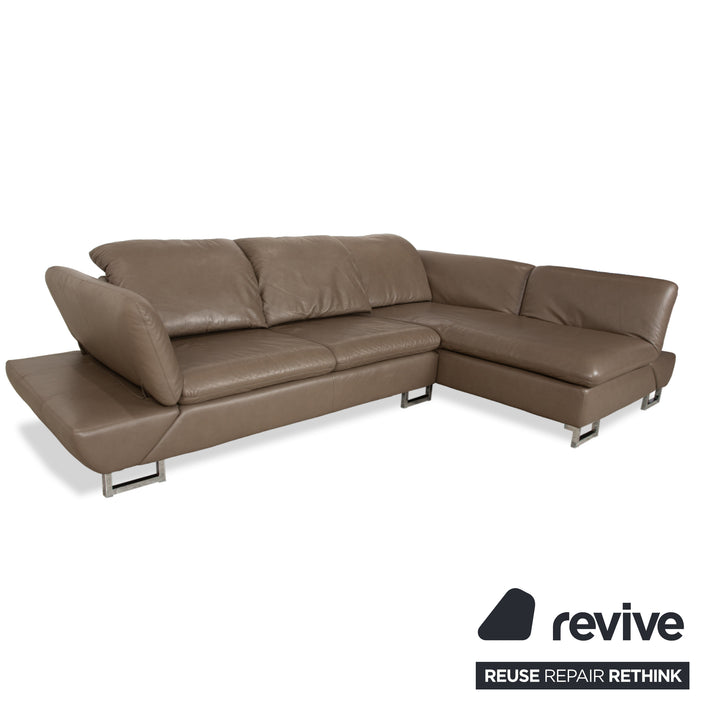 Willi Schillig Taoo leather corner sofa brown taupe manual function sofa couch