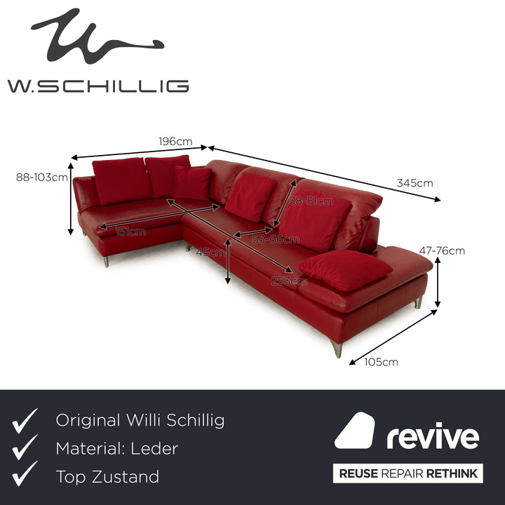 Willi Schillig Taoo Leder Ecksofa Rot manuelle Funktion Recamiere Links Sofa Couch