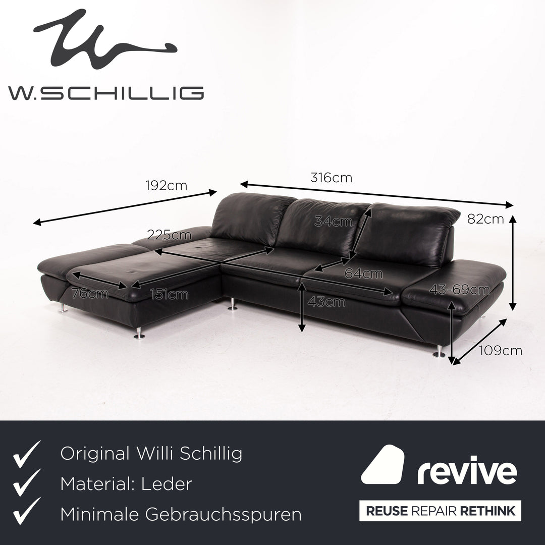 Willi Schillig Taoo Leather Corner Sofa Black Sofa Function Couch #14570