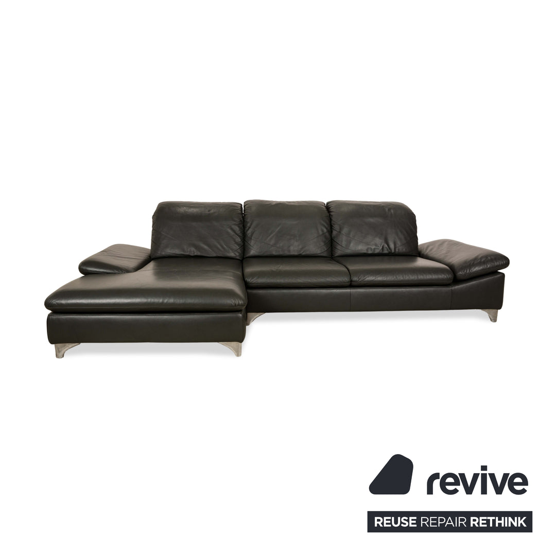 Willi Schillig Taoo Leder Ecksofa Sofa Couch Grau Recamiere Links manuelle Funktion