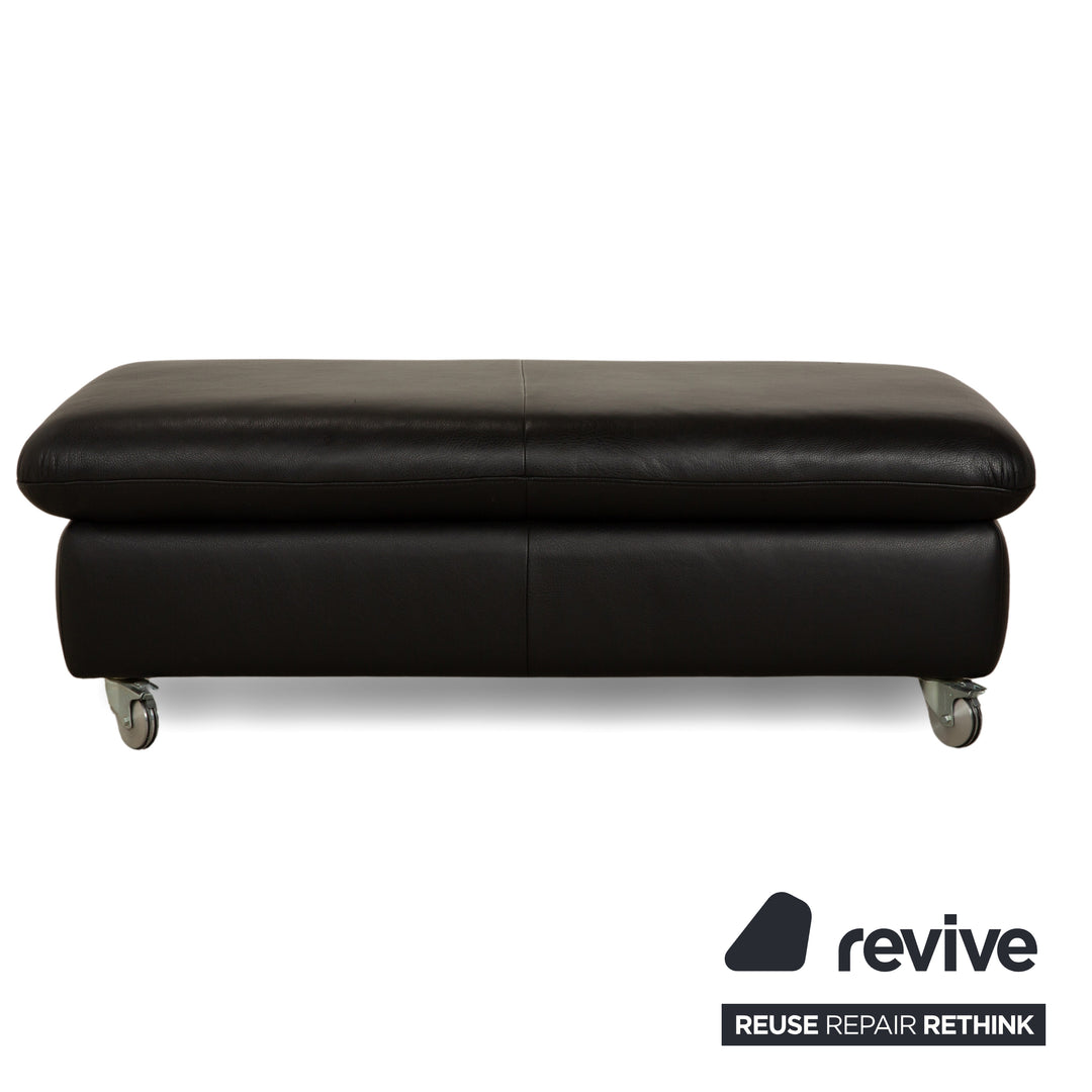 Tabouret en cuir noir Willi Schillig Taoo avec compartiment de rangement