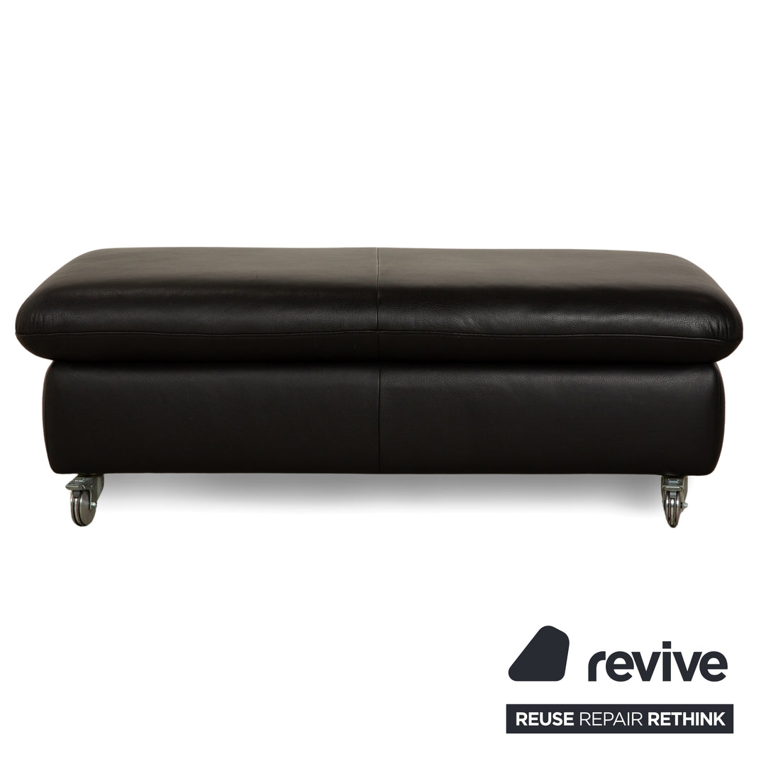 Tabouret en cuir noir Willi Schillig Taoo avec compartiment de rangement