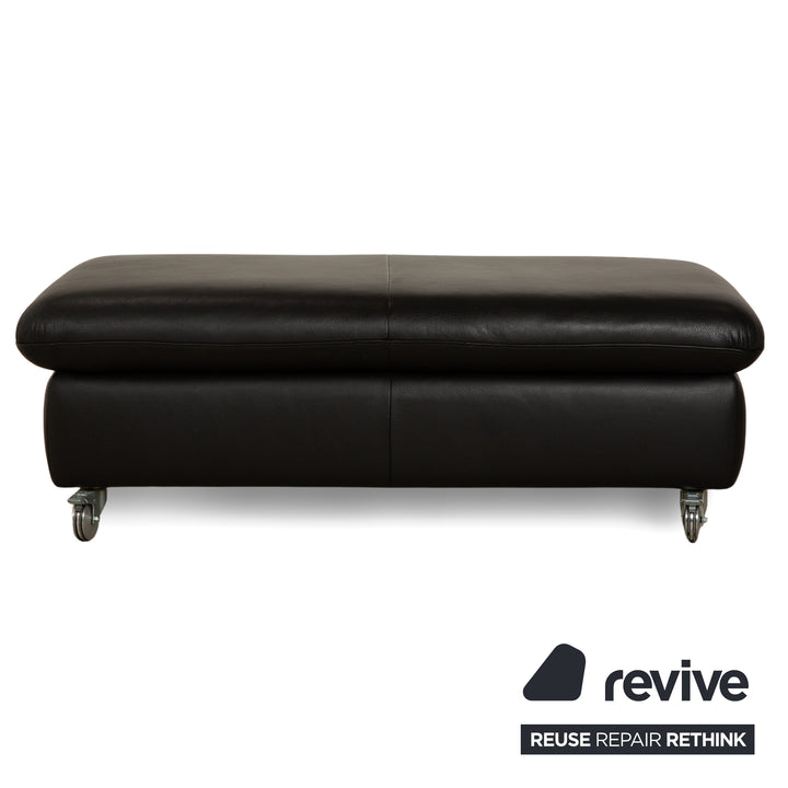 Tabouret en cuir noir Willi Schillig Taoo avec compartiment de rangement