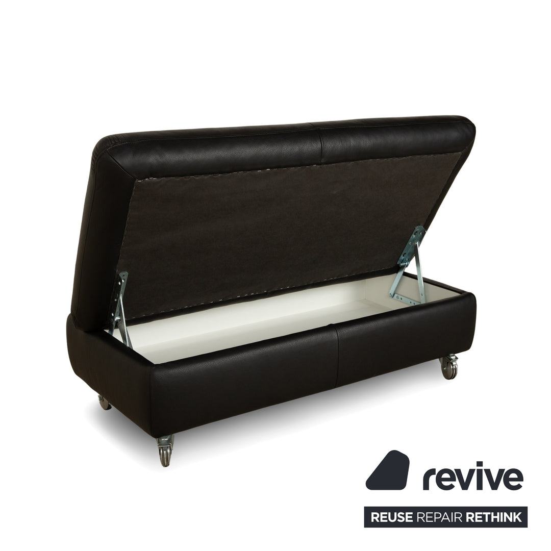 Tabouret en cuir noir Willi Schillig Taoo avec compartiment de rangement