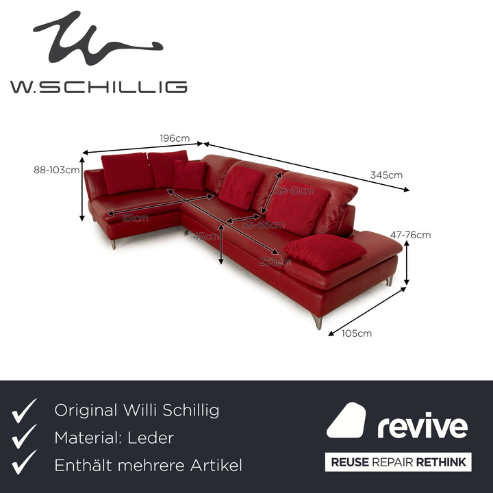 Willi Schillig Taoo Leder Sofa Garnitur Rot Hocker Ecksofa manuelle Funktion Recamiere Links Sofa Couch