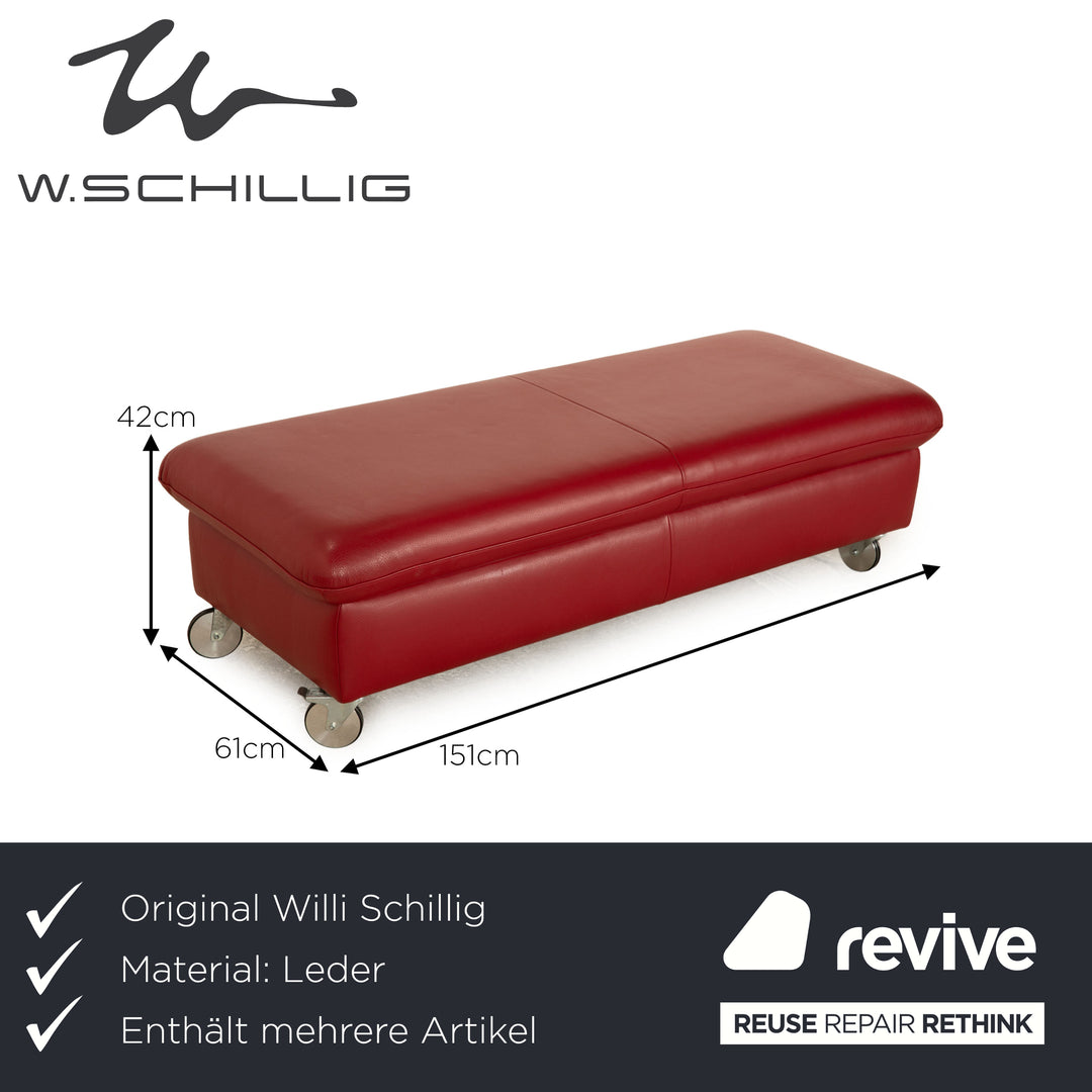 Willi Schillig Taoo Leder Sofa Garnitur Rot Hocker Ecksofa manuelle Funktion Recamiere Links Sofa Couch
