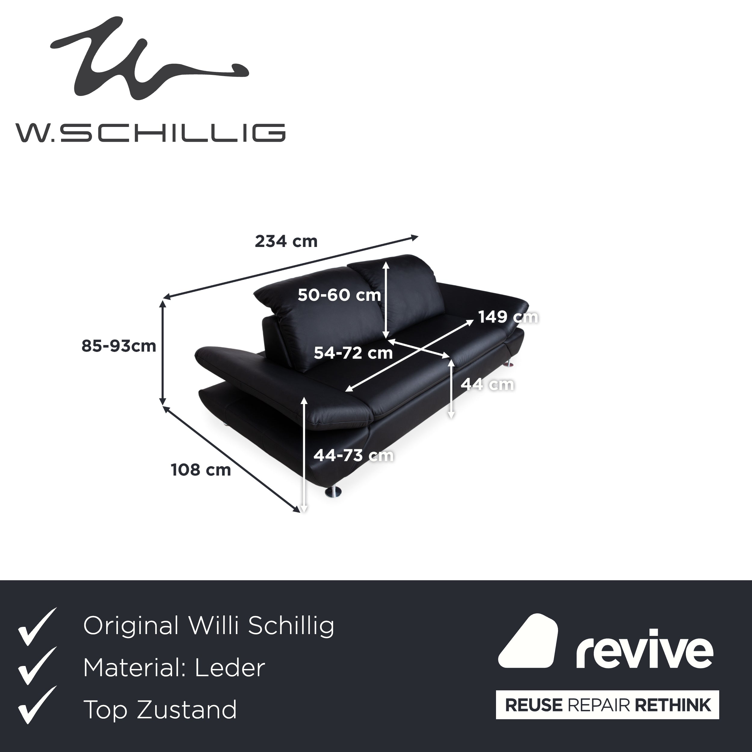 Willi Schillig Taoo Leder Zweisitzer Schwarz Sofa Couch manuelle Funktion