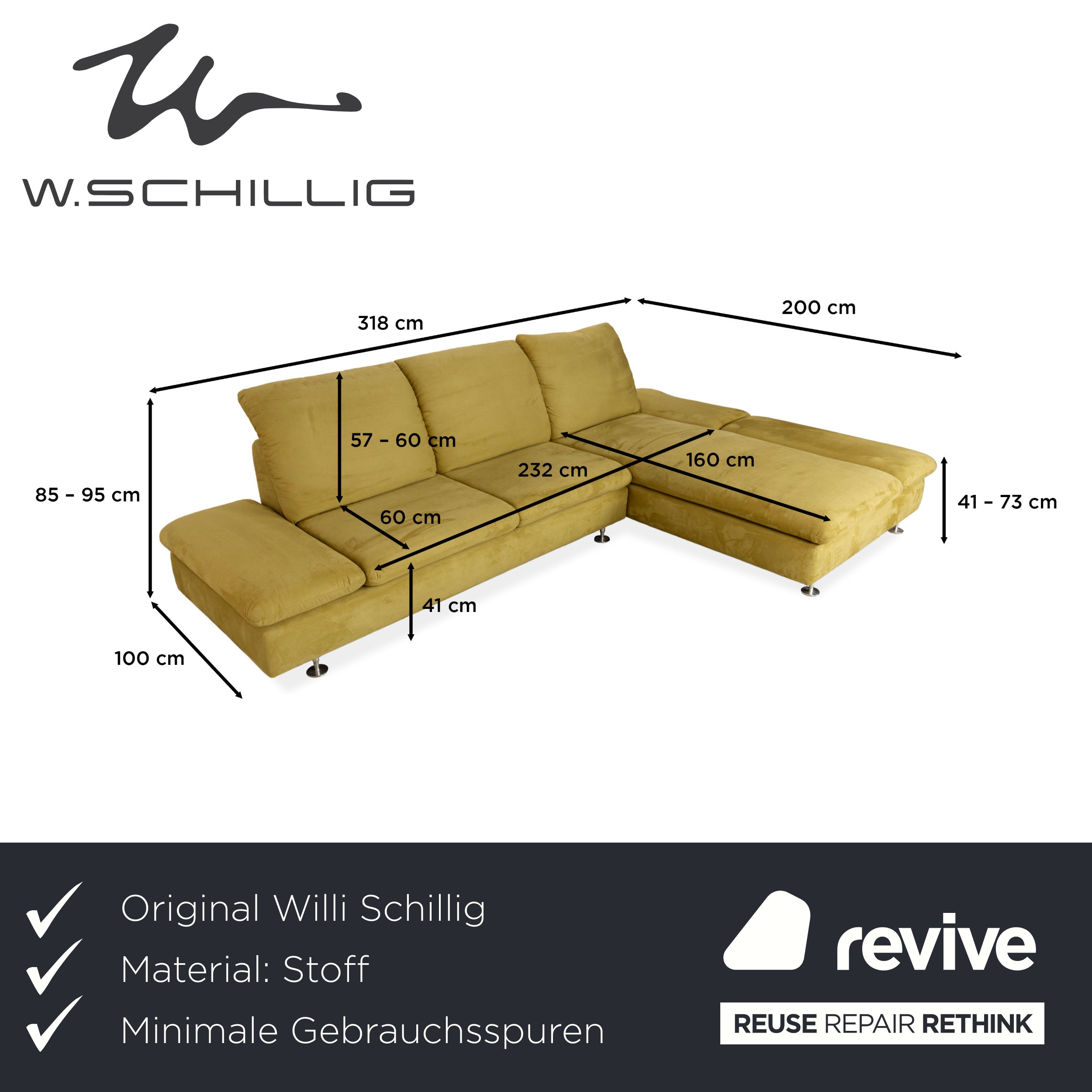 Willi Schillig Taoo Stoff Ecksofa Gelbgrün manuelle Funktion Sofa Couch