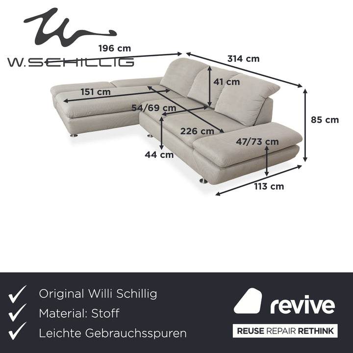 Canapé d'angle en tissu gris Willi Schillig Taoo, fonction manuelle