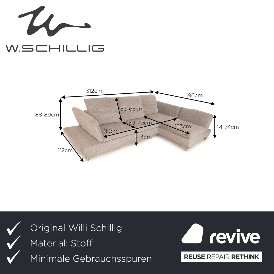 Willi Schillig Taoo fabric corner sofa light grey chaise longue right manual function