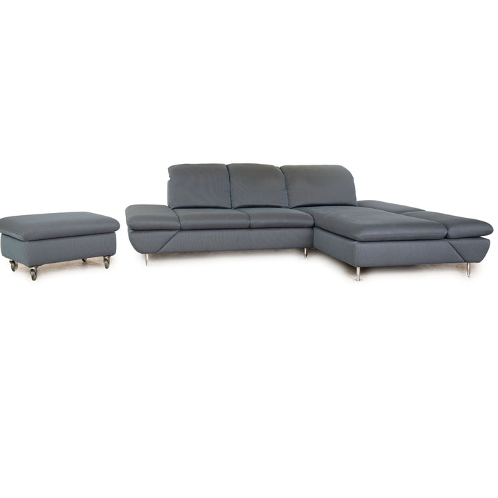 Willi Schillig Taoo Stoff Sofa Garnitur Blau Ecksofa Hocker Recamiere Rechts manuelle Funktion