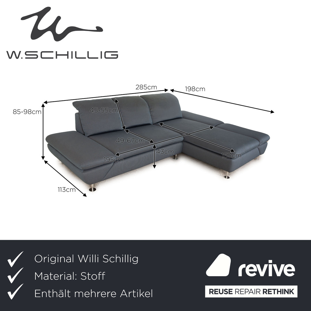 Willi Schillig Taoo Stoff Sofa Garnitur Blau Ecksofa Hocker Recamiere Rechts manuelle Funktion