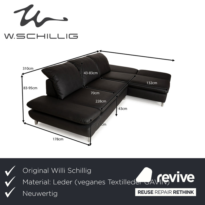 Willi Schillig Taoo Canapé d'angle en cuir vegan anthracite gris foncé fonction manuelle canapé canapé nouvelle housse
