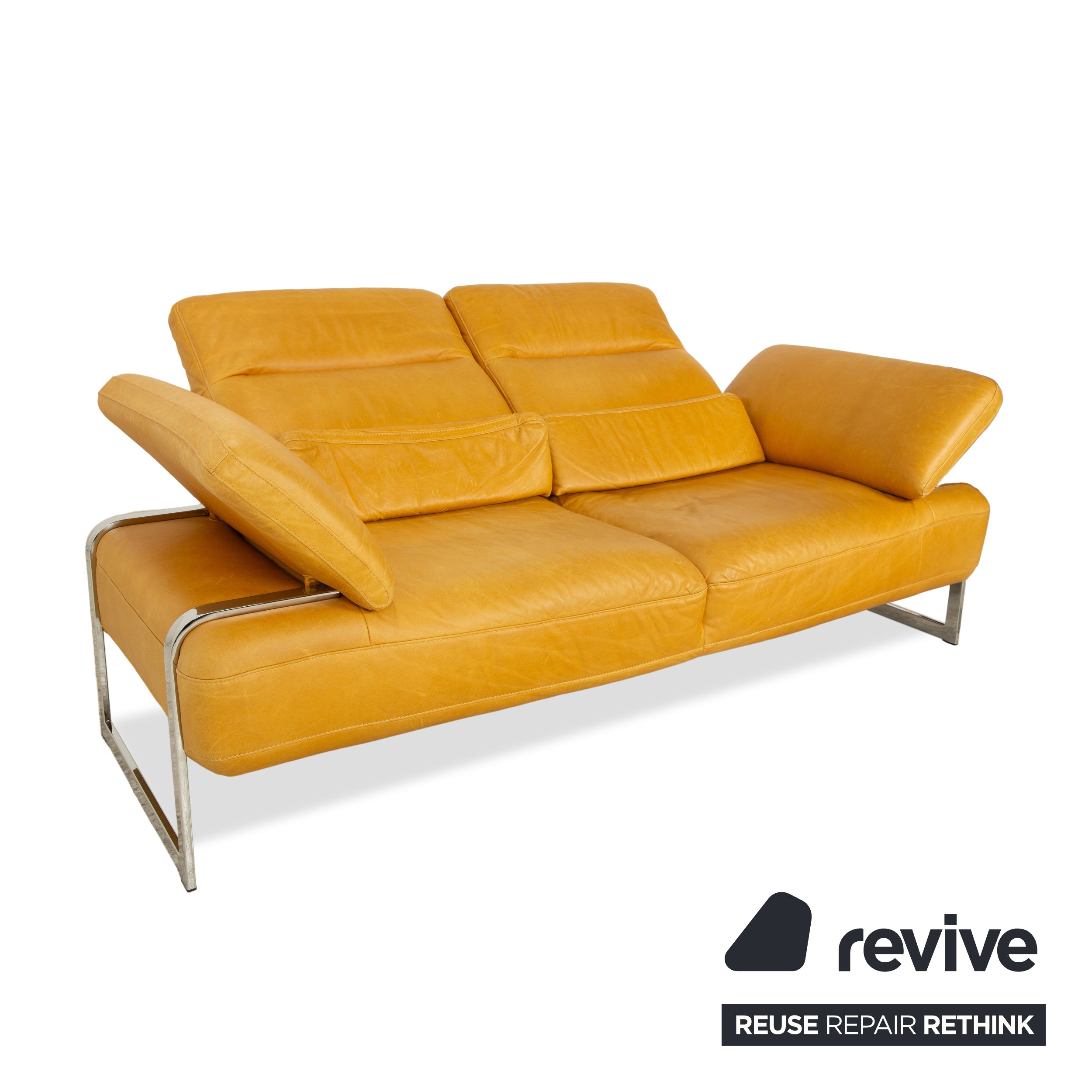 Willi Schillig Trovatoore Leder Zweisitzer Gelb Senf manuelle Funktion Sofa Couch